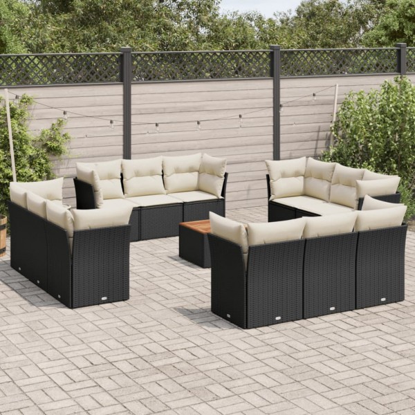 Set de sofás de jardín y cojines 13 pzas ratán sintético negro D