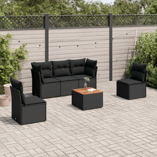 Set de sofás de jardín 6 piezas y cojines ratán sintético negro D