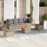 7 pcs conj. sofás jardim c/ almofadões vime PE bege misturado 1