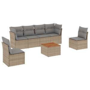 7 pcs conj. sofás jardim c/ almofadões vime PE bege misturado H
