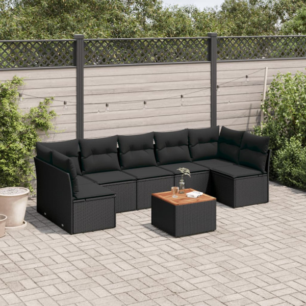 8 pcs conjunto sofás de jardim com almofadões vime PE preto D
