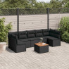 8 pcs conjunto sofás de jardim com almofadões vime PE preto 1