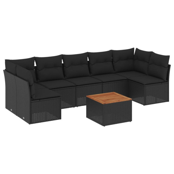 8 pcs conjunto sofás de jardim com almofadões vime PE preto M 2