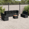 9 pcs conjunto de sofás p/ jardim c/ almofadões vime PE preto 1