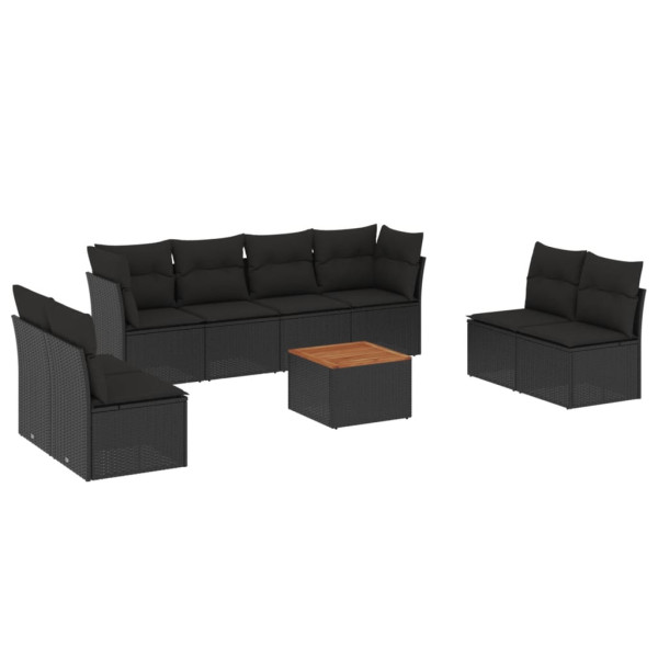 Set de sofás de jardín 8 piezas y cojines ratán sintético negro M 2