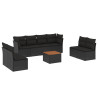 9 pcs conjunto de sofás p/ jardim c/ almofadões vime PE preto 2