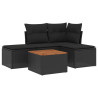 Set de muebles de jardín 5 pzas y cojines ratán sintético negro 2
