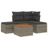 5 pcs conjunto sofás de jardim c/ almofadões vime PE cinzento 2