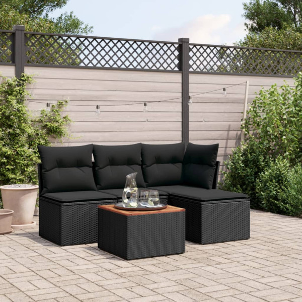 5 pcs conjunto sofás de jardim com almofadões vime PE preto D