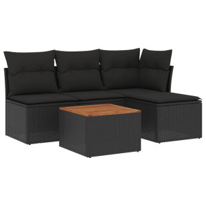 5 pcs conjunto sofás de jardim com almofadões vime PE preto H