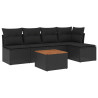 6 pcs conjunto sofás de jardim c/ almofadões vime PE preto 2
