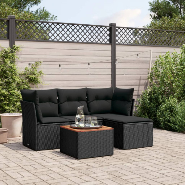 Set de muebles de jardín 5 pzas y cojines ratán sintético negro D