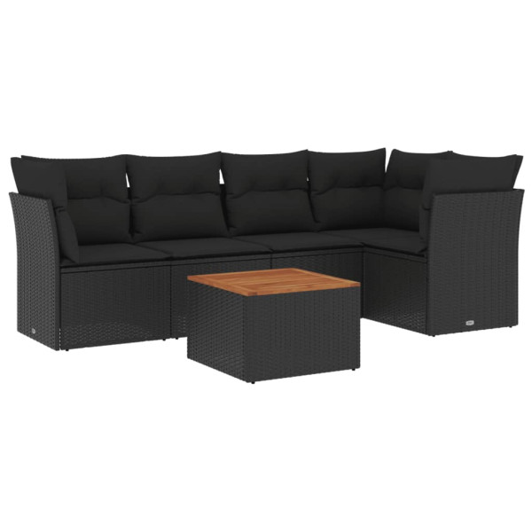 6 pcs conjunto sofás de jardim c/ almofadões vime PE preto M 2
