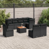 9 pcs conjunto de sofás p/ jardim c/ almofadões vime PE preto 1