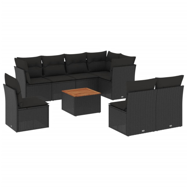 9 pcs conjunto de sofás p/ jardim c/ almofadões vime PE preto M 2