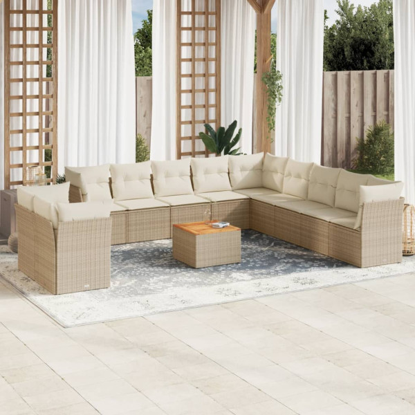 12 pcs conjunto de sofás p/ jardim com almofadões vime PE bege D