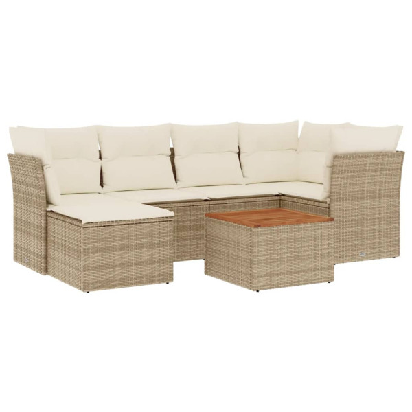 Set sofás de jardín 7 piezas y cojines ratán sintético beige M 2