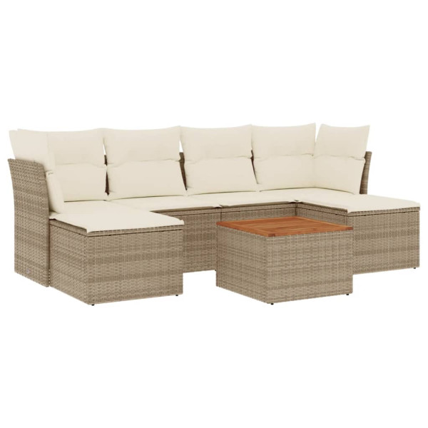 Set sofás de jardín 7 piezas y cojines ratán sintético beige M 2