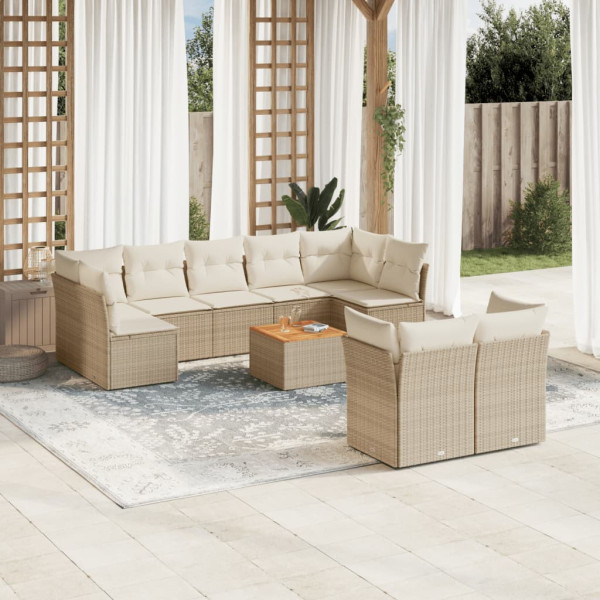10 pcs conjunto de sofás p/ jardim com almofadões vime PE bege D