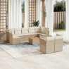 10 pcs conjunto de sofás p/ jardim com almofadões vime PE bege 1