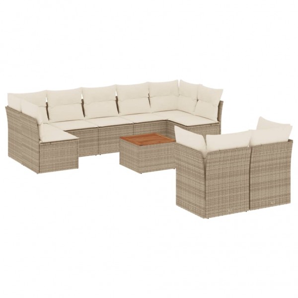 Juego de sofás jardín con cojines beige 10 pzas ratán sintético M 2