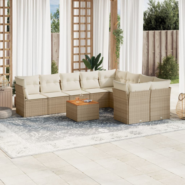 10 pcs conjunto de sofás p/ jardim com almofadões vime PE bege D