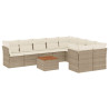 10 pcs conjunto de sofás p/ jardim com almofadões vime PE bege 2