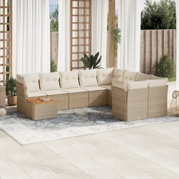 10 pcs conjunto de sofás p/ jardim com almofadões vime PE bege D
