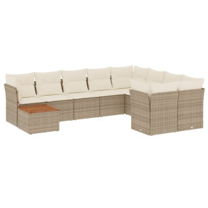 10 pcs conjunto de sofás p/ jardim com almofadões vime PE bege H