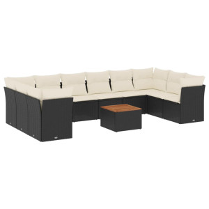 11 pcs conjunto sofás de jardim c/ almofadões vime PE preto H