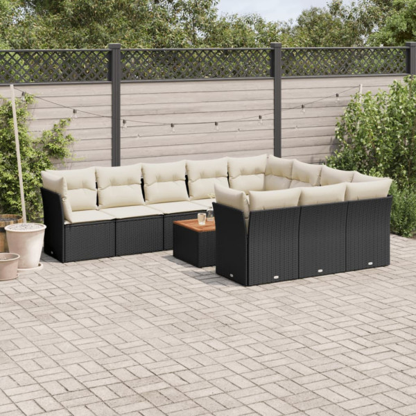 Set de sofás de jardín 11 pzas y cojines ratán sintético negro D
