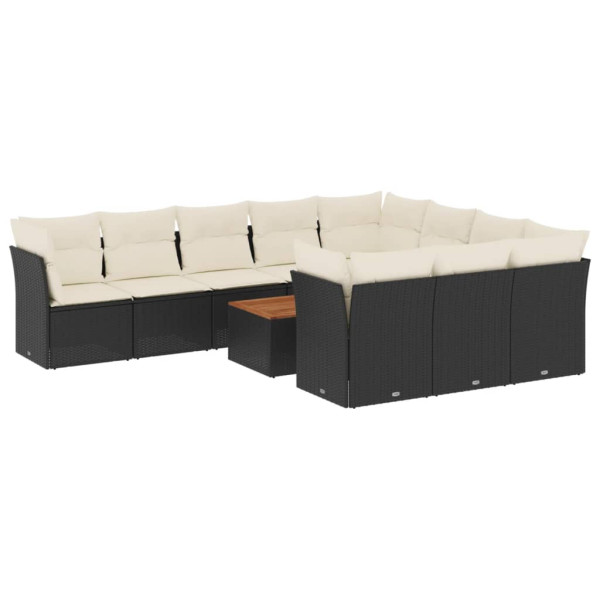 11 pcs conjunto sofás de jardim c/ almofadões vime PE preto M 2