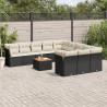 12 pcs conjunto de sofás de jardim c/ almofadões vime PE preto 1
