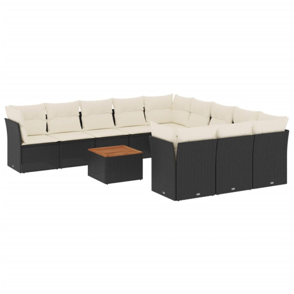 12 pcs conjunto de sofás de jardim c/ almofadões vime PE preto M 2