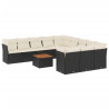 12 pcs conjunto de sofás de jardim c/ almofadões vime PE preto 2