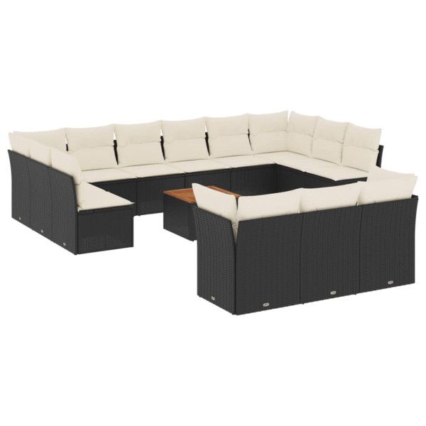 14 pcs conjunto de sofás p/ jardim c/ almofadões vime PE preto M 2