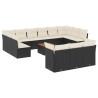 14 pcs conjunto de sofás p/ jardim c/ almofadões vime PE preto 2
