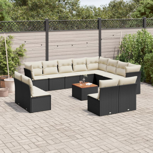 Set de sofás de jardín y cojines 13 pzas ratán sintético negro D