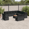 14 pcs conjunto de sofás p/ jardim c/ almofadões vime PE preto 1