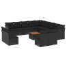 14 pcs conjunto de sofás p/ jardim c/ almofadões vime PE preto 2