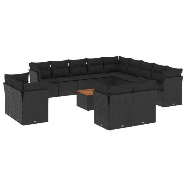 14 pcs conjunto de sofás p/ jardim c/ almofadões vime PE preto M 2