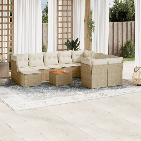 Set de sofás de jardín 11pzas con cojines ratán sintético beige D