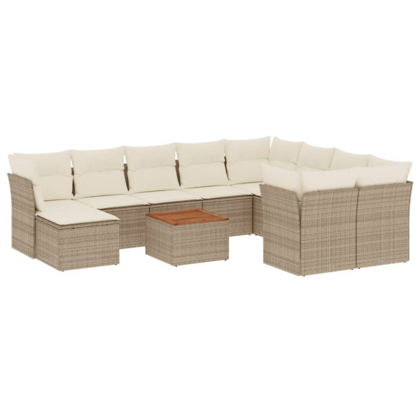 Set de sofás de jardín 11pzas con cojines ratán sintético beige M 2