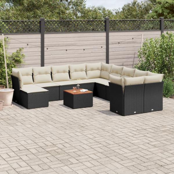 Set de sofás de jardín 12 piezas cojines ratán sintético negro D