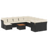12 pcs conjunto de sofás de jardim c/ almofadões vime PE preto 2