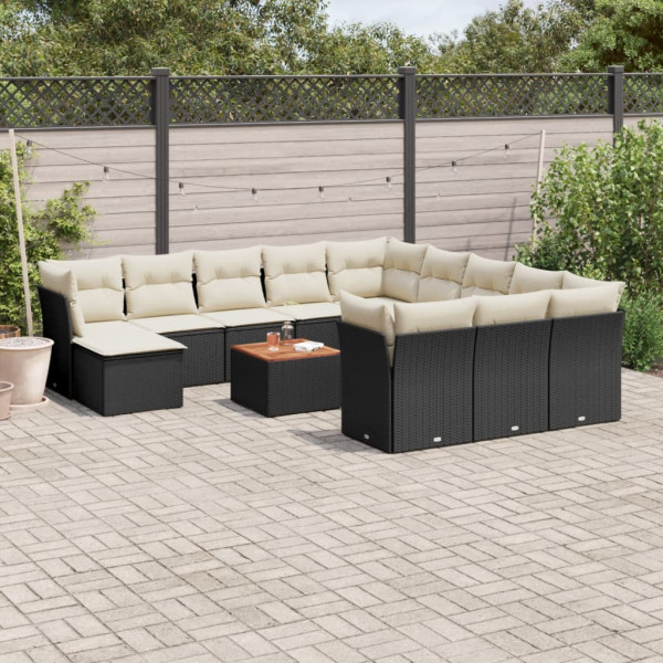 Set de sofás de jardín y cojines 13 pzas ratán sintético negro D