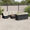 13 pcs conjunto de sofás de jardim com almofadões vime PE preto 1