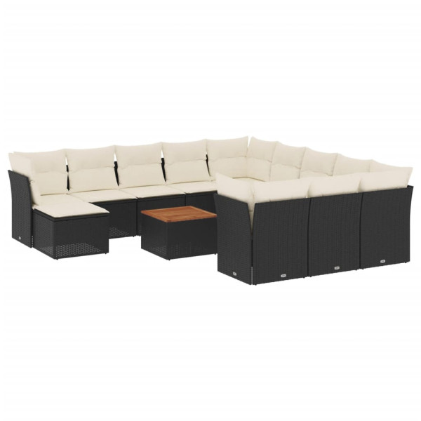 13 pcs conjunto de sofás de jardim com almofadões vime PE preto M 2
