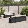 8 pcs conjunto sofás de jardim com almofadões vime PE preto 1