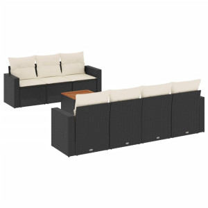 8 pcs conjunto sofás de jardim com almofadões vime PE preto H